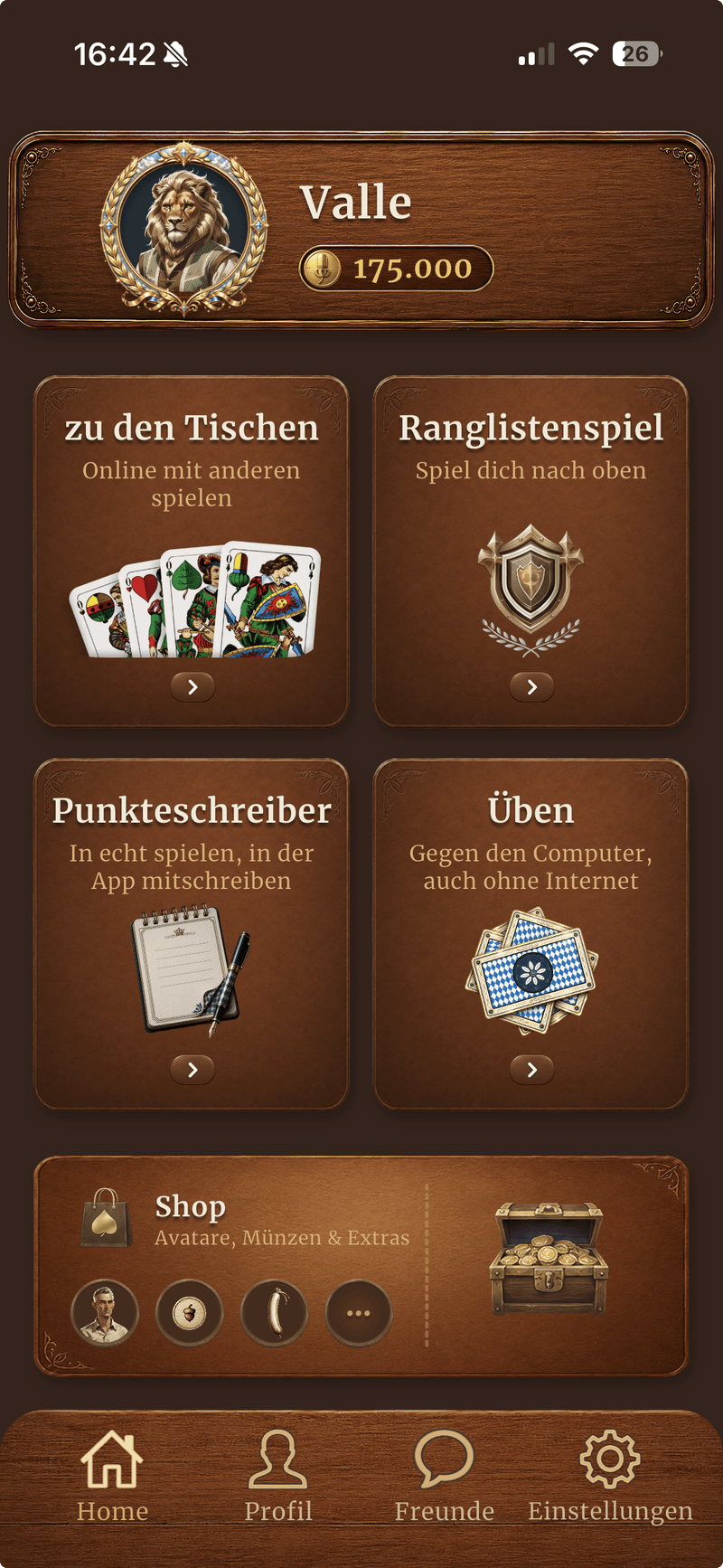 Startbildschirm der App
